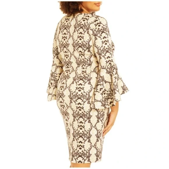 Eloquii Scuba Snake Print Bell Sleeve Cocktail Dress Size 22